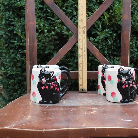 (4)Vtg Wang's International 3D Black Cat Cherries Super rare Handled mugs - Picture 11 of 13